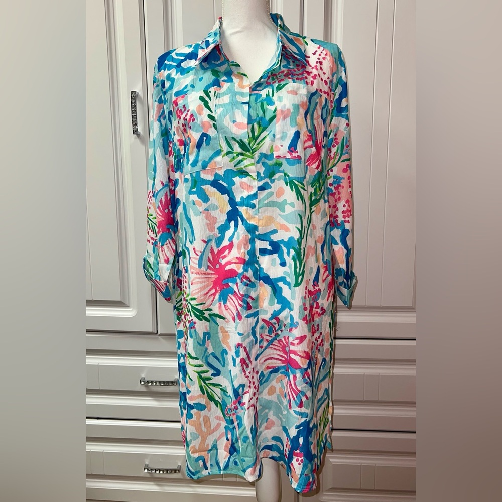 New Women’s XXL Swimsuit Cover Up, Multicolor Coral Reef Print